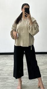 خرید شلوار ۱۰۰٪ لینن زنانه مشکی قد ۹۵ فوق خنک سایز بندی ۳۸ تا ۴۶ قسطی